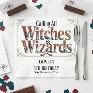 Calling All Witches & Wizards Story Book Birthday Napkin
