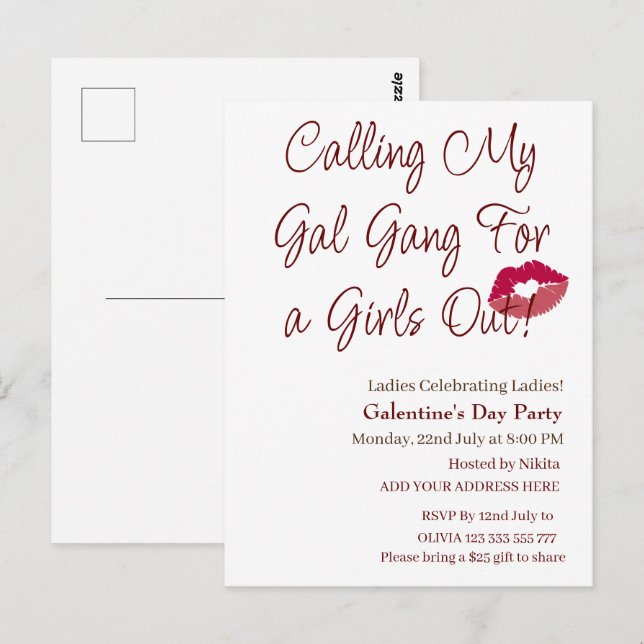 Calling My Gal Gang For Girls Out Galentine's Day Postcard (Front/Back)