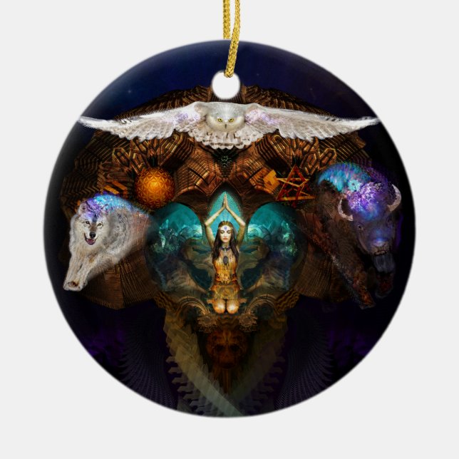Calling The Spirit Animals Ceramic Tree Decoration (Front)