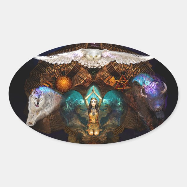 Calling The Spirit Animals Oval Sticker (Front)