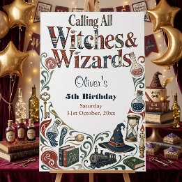 Calling Wizard & Witches Story Book Magic Birthday Banner