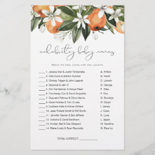 CALLIOPE Little Cutie Celebrity Baby Names Game Flyer