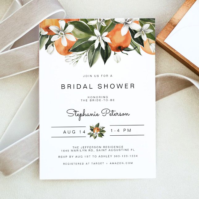 Calliope -Watercolor Orange Blossoms Bridal Shower Invitation (Creator Uploaded)