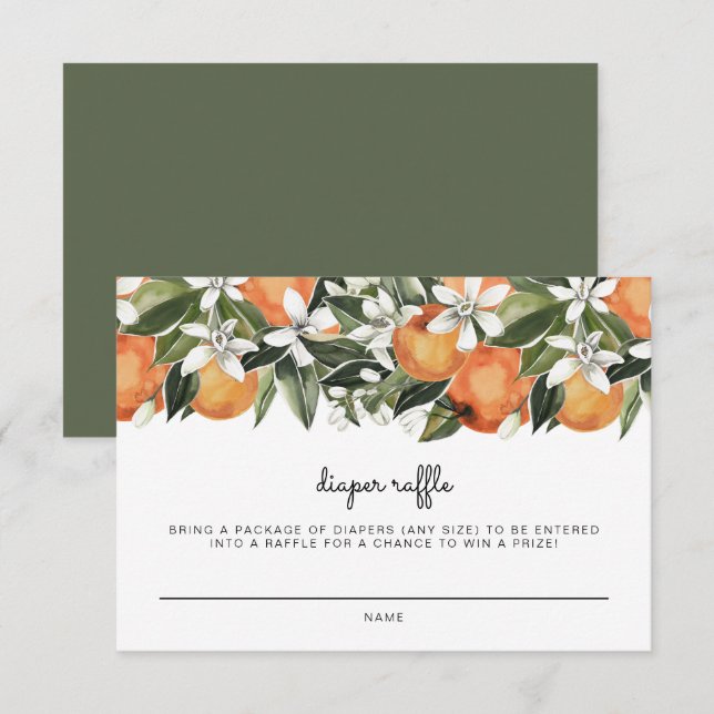 Calliope -Watercolor Oranges Diaper Raffle Ticket Invitation (Front/Back)