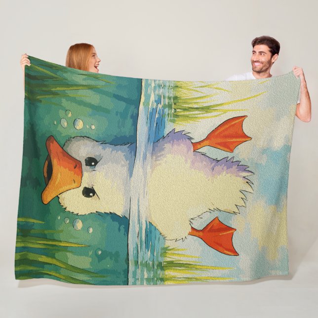 Calm Above, Determined Below – Funny Duck Fleece Blanket (In Situ)