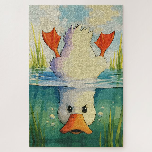 Calm Above, Determined Below – Funny Duck Jigsaw Puzzle (Vertical)
