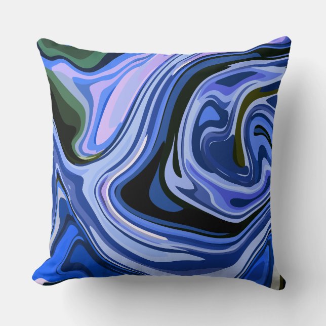 Calm Abstract Fluid Art with Cool Tones Cushion (Front)