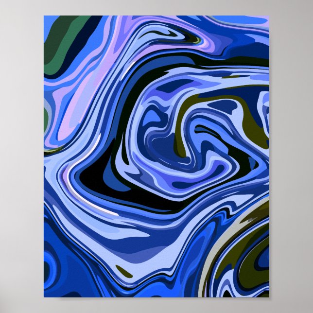 Calm Abstract Fluid Art with Cool Tones Poster (Front)