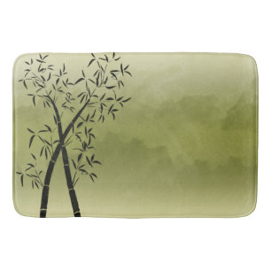 Calm and Dramatic Bamboo and mountain view Scene Bath Mat