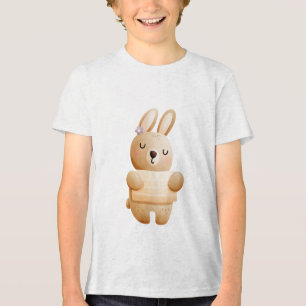 Calm Baby Bunny Illustration with Flower Tri-Blend Shirt