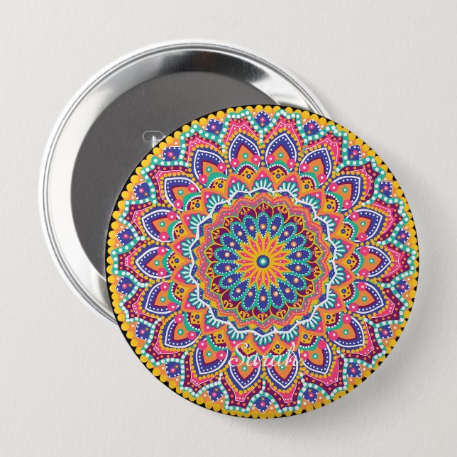 Calm Beautiful Colourful Floral Mandala 10 Cm Round Badge (Front & Back)