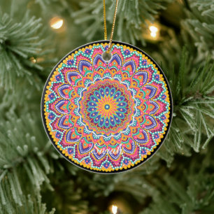 Calm Beautiful Colourful Floral Mandala Ceramic Tree Decoration