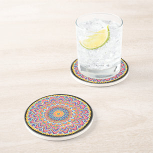 Calm Beautiful Colourful Floral Mandala Coaster