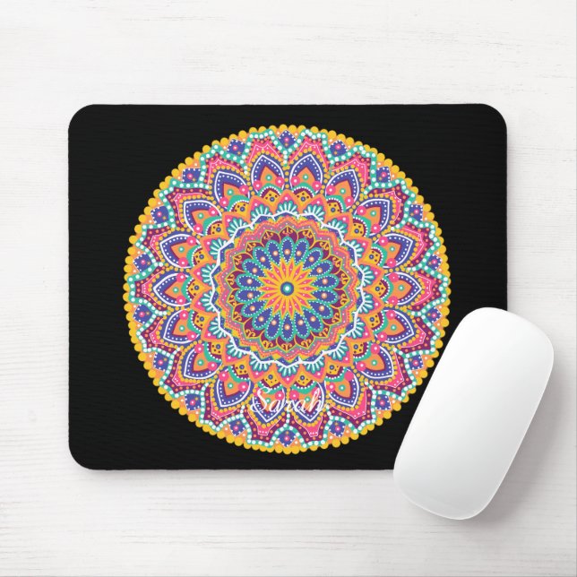 Calm Beautiful Colourful Floral Mandala Mouse Mat (With Mouse)
