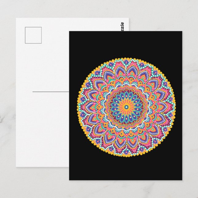Calm Beautiful Colourful Floral Mandala Postcard (Front/Back)