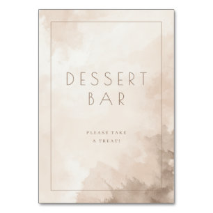 Calm Beige Watercolor Dessert Bar Sign Table Number