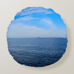 Calm Black Sea Romania – Seagulls Blue Sky Print Round Cushion
