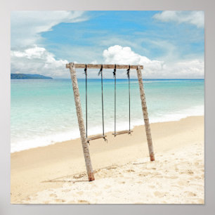 Calm Blue Beach Swing Ocean Photography Poster