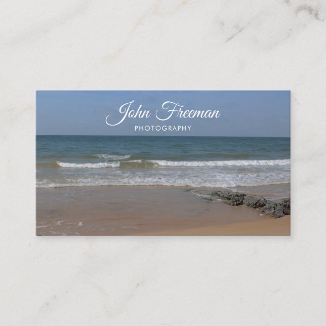 Calm Blue Beach Waves Photography Business Card (Front)