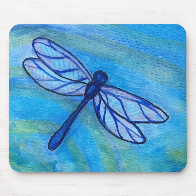 Calm Blue Dragonfly Peaceful Watercolor Mouse Mat (Front)