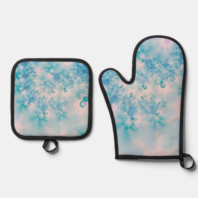 Calm Blue Meditation Butterfly Art Oven Mitt & Pot Holder Set (Front)