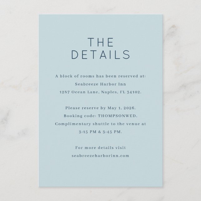 Calm Blue Minimalist Details Enclosure Card (Front)