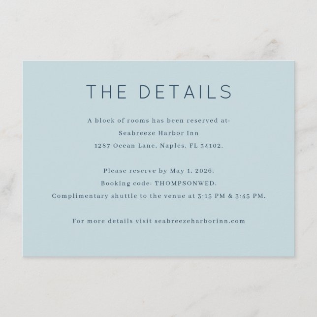 Calm Blue Minimalist Details Enclosure Card (Front)
