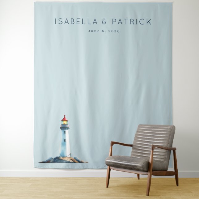 Calm Blue Minimalist Lighthouse Tapestry (In Situ)