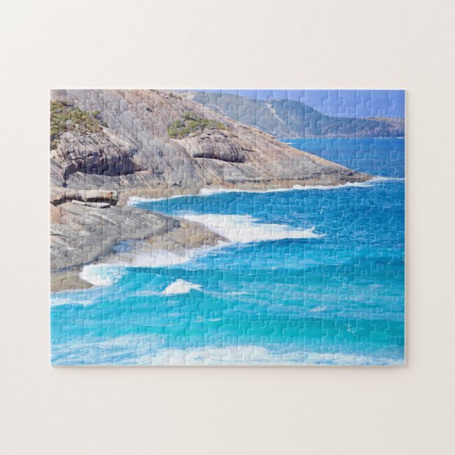 Calm Blue Sea Gentle Waves Rugged Cliffs Photo Jigsaw Puzzle (Horizontal)