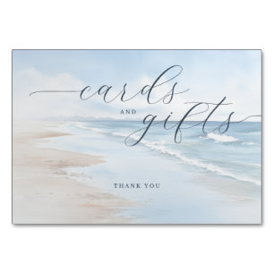 Calm Blue Watercolor Beach Waves Table Number