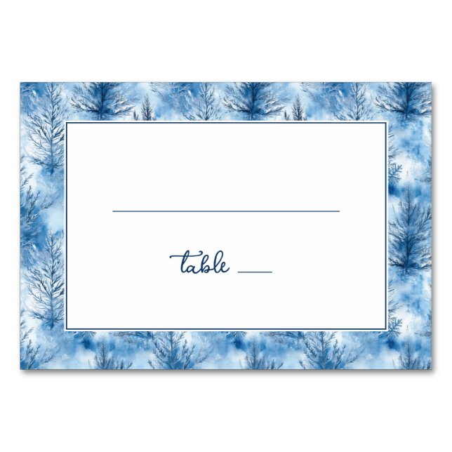 Calm Blue Winter Tree Border Table Number (Front)