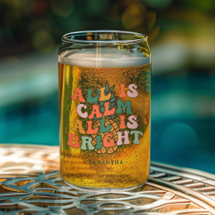 Calm & Bright   Pineapple Christmas Monogram Can Glass