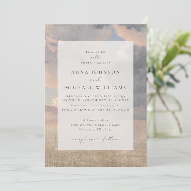 Calm Clouds. Fine Art. Vintage Wedding Invitation (Standing Front)