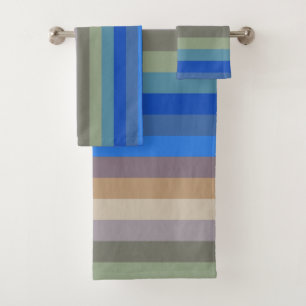 Calm Coastal Neutral Stripe Pattern in Blues and S Bath Towel Set