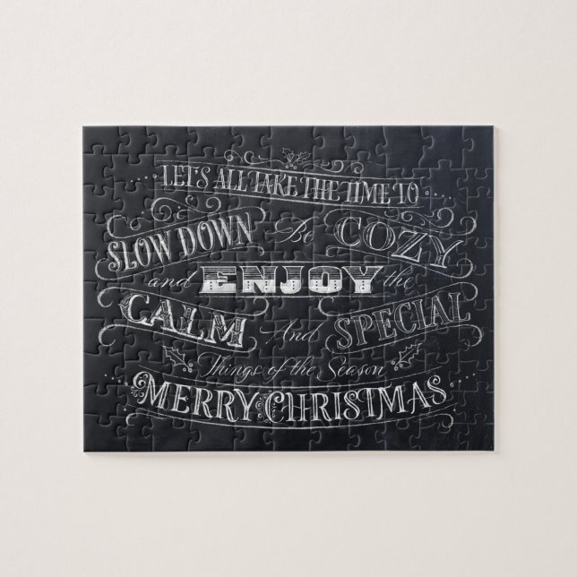 Calm + Cosy Merry Christmas Chalkboard Calligraphy Jigsaw Puzzle (Horizontal)