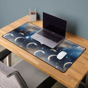 Calm Dusty Blue Celestial Moon Desk Mat