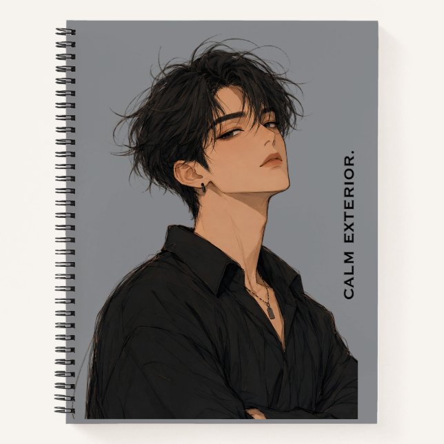 Calm Exterior Anime Boy Attitude Notebook (Front)