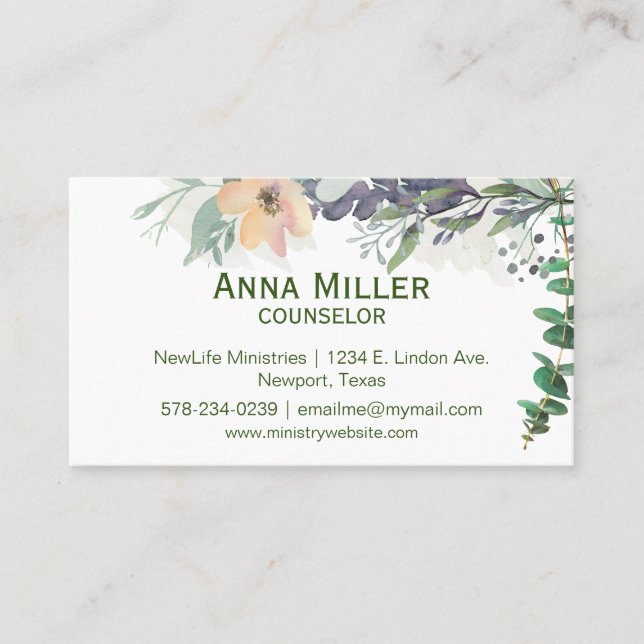 Calm Floral Counseling Ministry Business Card (Front)