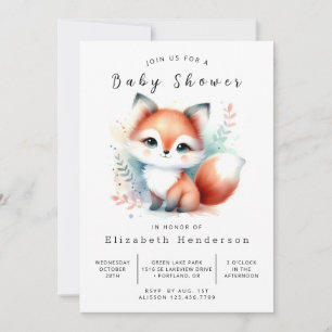 Calm Forest Animal Fox Baby Shower Invitation