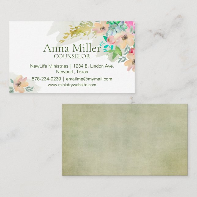 Calm Fresh Spring Floral Counseling Ministry Business Card (Front/Back)