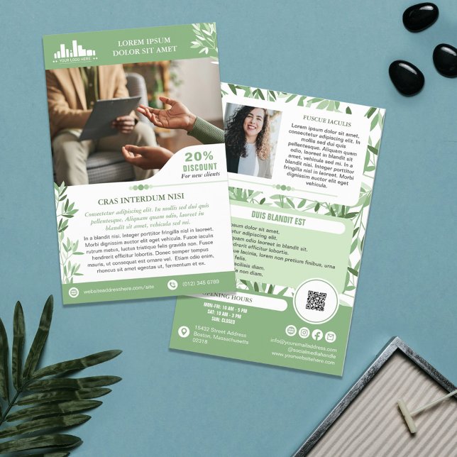 Calm Green Leaves Wellness Promo Small Business Flyer (Creator Uploaded)