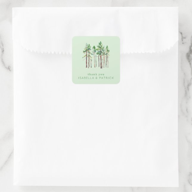 Calm Green Watercolor Tree Illustration Square Sticker (Bag)