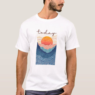 Calm Horizon Valley Line Art T-Shirt