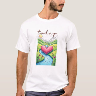 Calm Horizon Valley Line Art T-Shirt