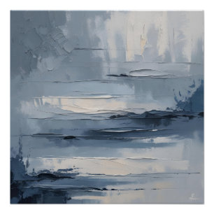 Calm Horizons – Abstract Blue & Gray Textured Land Poster