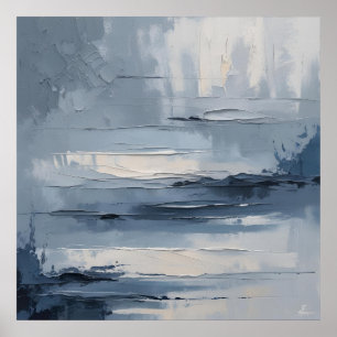 Calm Horizons – Abstract Blue & Gray Textured Land Poster