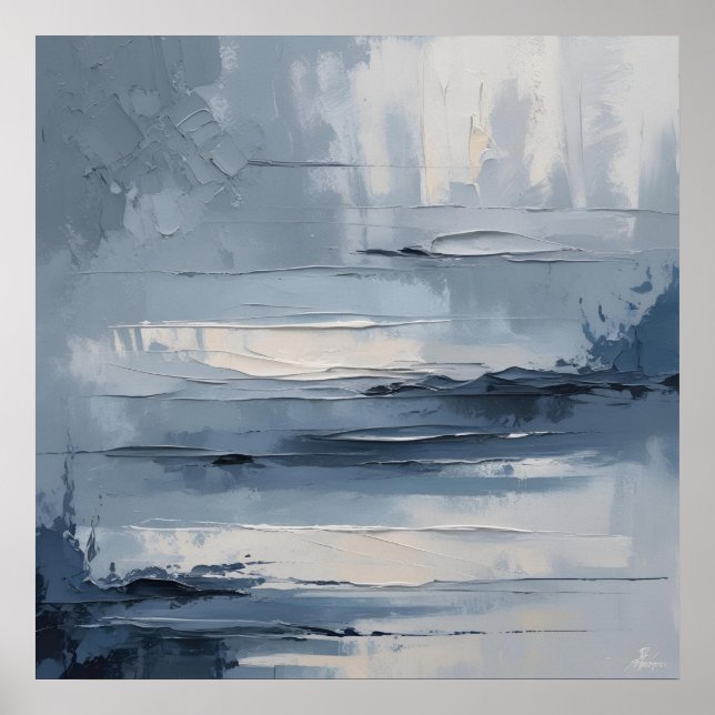 Calm Horizons – Abstract Blue & Grey Textured Land Poster (Front)