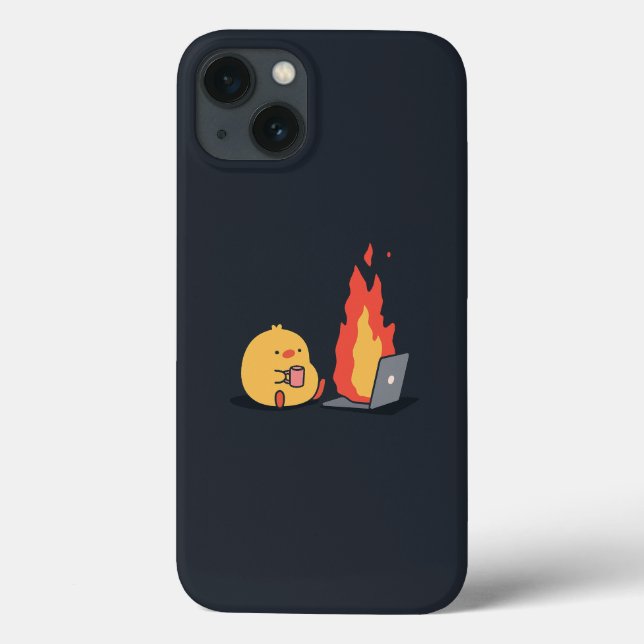 Calm in Chaos – Cute Yellow Bird & Fiery Laptop iP Case-Mate iPhone Case (Back)