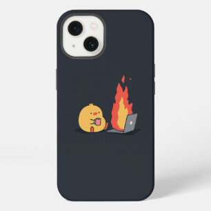 Calm in Chaos – Cute Yellow Bird & Fiery Laptop iP iPhone 13 Case