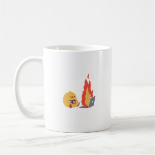 Calm in Chaos – Cute Yellow Bird & Fiery Laptop Mu Coffee Mug